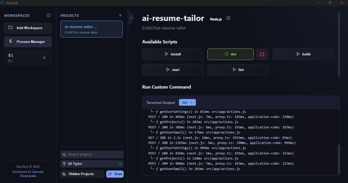 DevDeck Application Screenshot